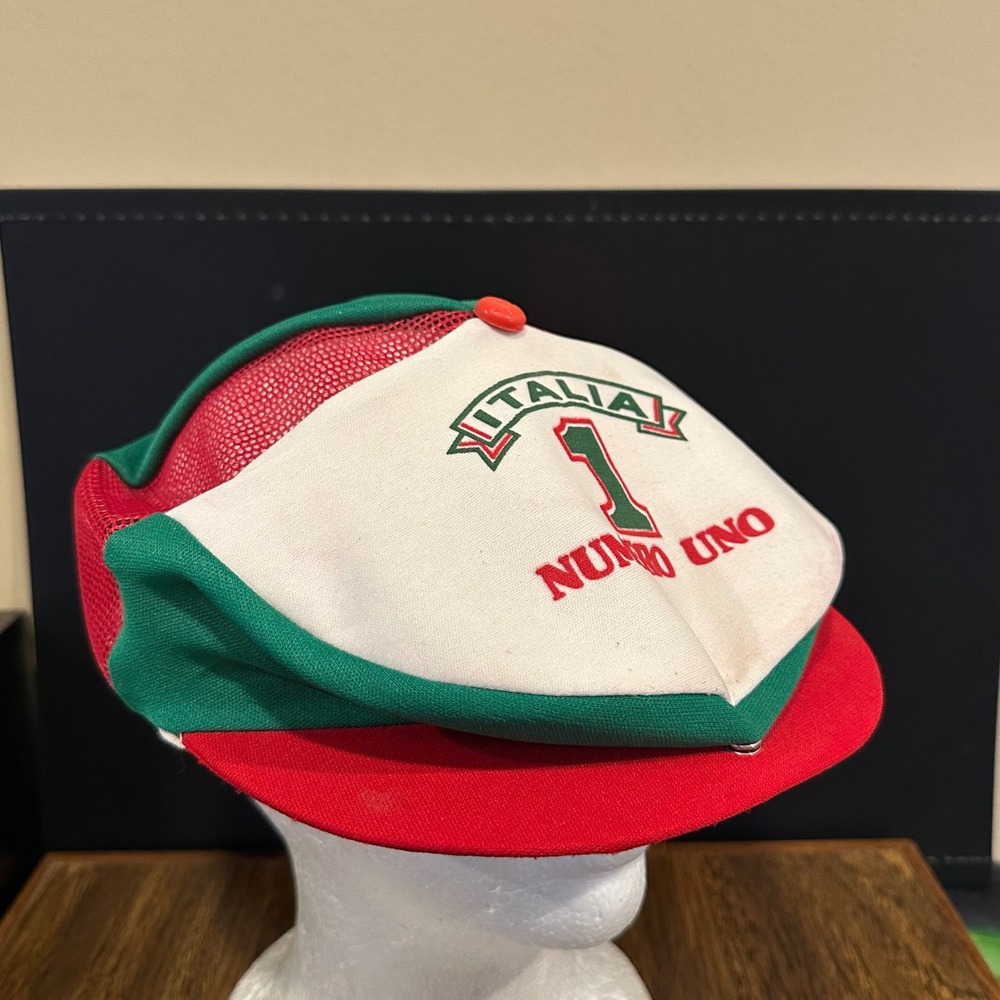 Vintage Italia Numero Uno Trucker Hat Red White Green Snapback Mesh Cap Mens